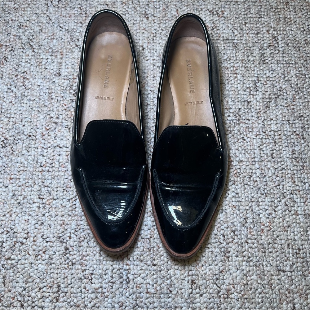EVERLANE The Modern Black Patent Leather Pointy Toe Slip On Loafer Sz 9
